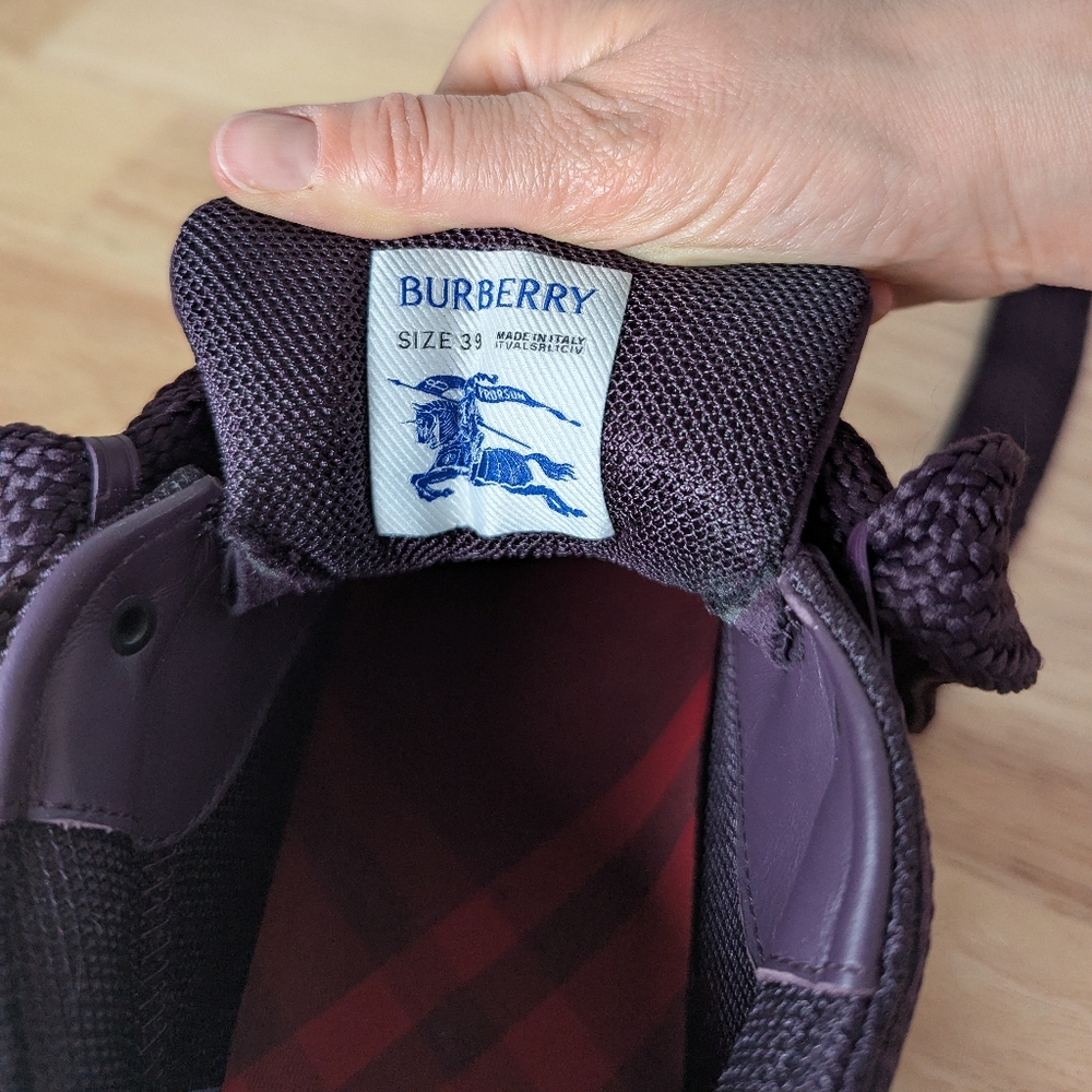 Burberry Women'sPurple Aubergine Lace-Up Leather Trek Ankle Boots, Brand Size 39 - Picture 8 of 9